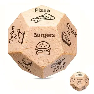 1pc Wood Dice Wooden Material Valentines Day Gifts, Unique Date Night Dice for Couples Chose Pizza, Burgers or Steak, Fun Game Set Perfect for Romantic Nights
