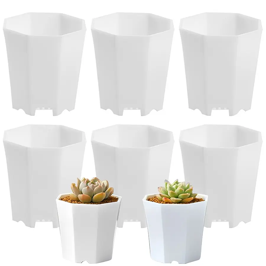 6/12/24pcs 7cm Octagonal White Mini Plant Nursery Planter Pots - Durable Succulent Flowerpots for Balcony, Office Desktop & Tabletop Plant Decoration, Small Potted Plant Containers for Indoor Outdoor Gardening