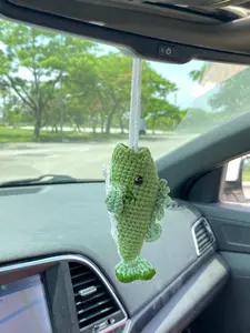 Loppy Puff - Crochet Bass Fishing Car Mirror Hanging Accessories, Mini Largemouth Bass Ornaments, Car Charm Decorations, Fishing Lovers Gift For Him