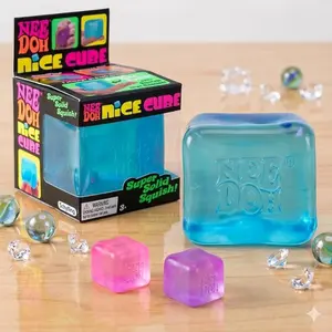 NeeDoh Nice Cube - Satisfying Cube Squeeze Toy - Soft Squeeze Toy in Assorted Colors - Fun for Ages 3 and Up Soft Squishy, Cute Anxiety Relief Fidget Toy, with Steamer Box,Soft Squeeze Decompression Dough for Adults