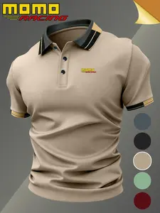 Hh4910 Fashion Momo Racing Logo Print Men's Polo Shirt, Elastic Casual Breathable Four-Season Comfortable Durable High-End Polo