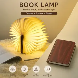 YOYOWAY Rechargeable Wooden Book-Style Lamp with 3-Color Eye-Protection LED Lighting – A Glowing Book
