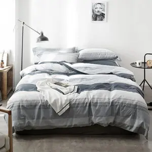 Farmhouse Queen Gray Striped Comforter Queen Size Fluffy Geometric Pattern Comforter for Men, 1 Geometric Comforter and 2 Pillow Shams,-Queen Size