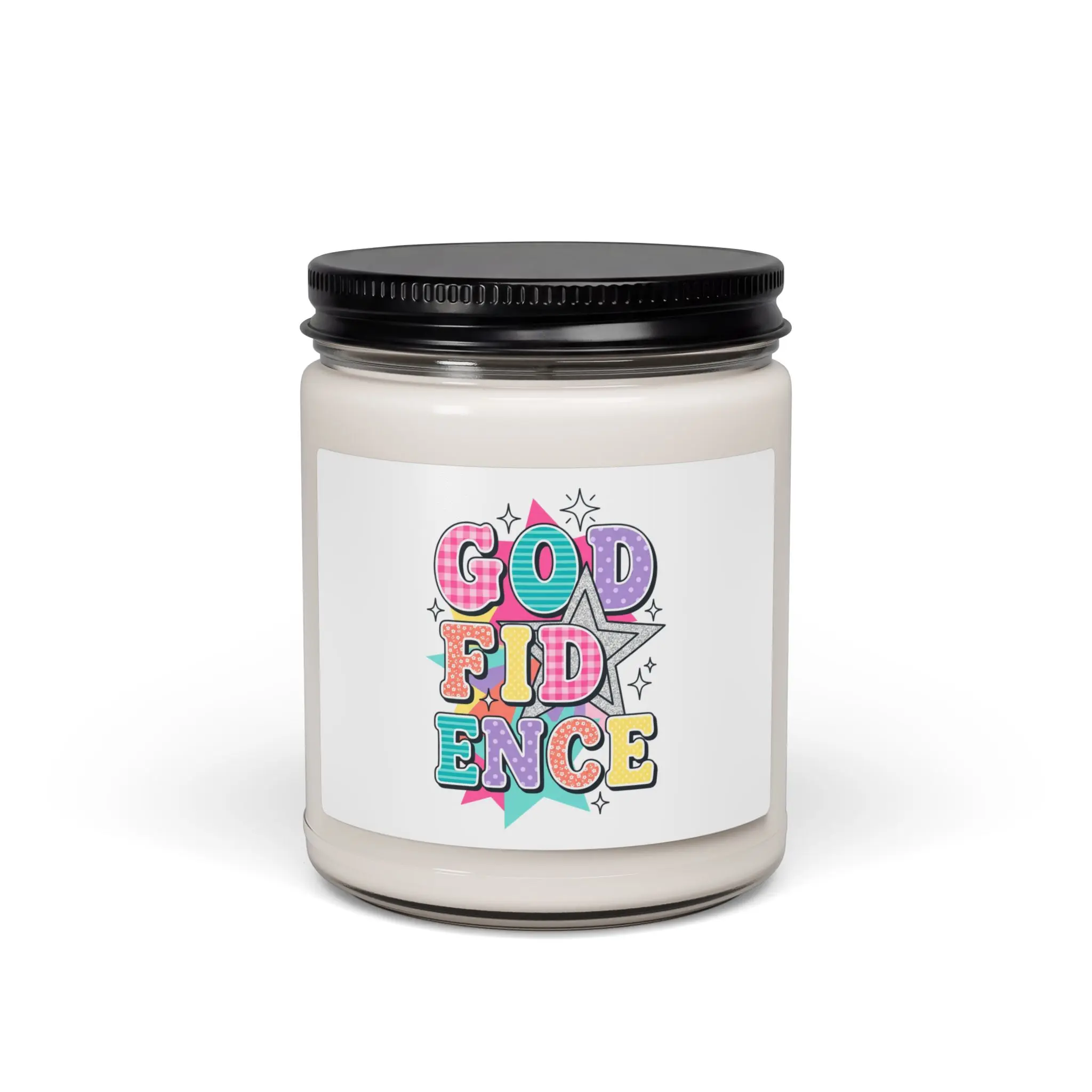 Godfidence Scented Soy Candle - 9oz Glass Jar Candle with Star Decor, Christian Faith Colorful Design, Long-Lasting Aroma (Home Decor, Home Supplies)