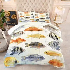 1/2 Piece Ocean Fish Themed Duvet Set, Includes Two Unfilled Pillows, Soft and Warm Bedding, Exquisite Ocean-Themed Design, The Perfect Decoration for Your Own Ocean-Themed Bedroom.