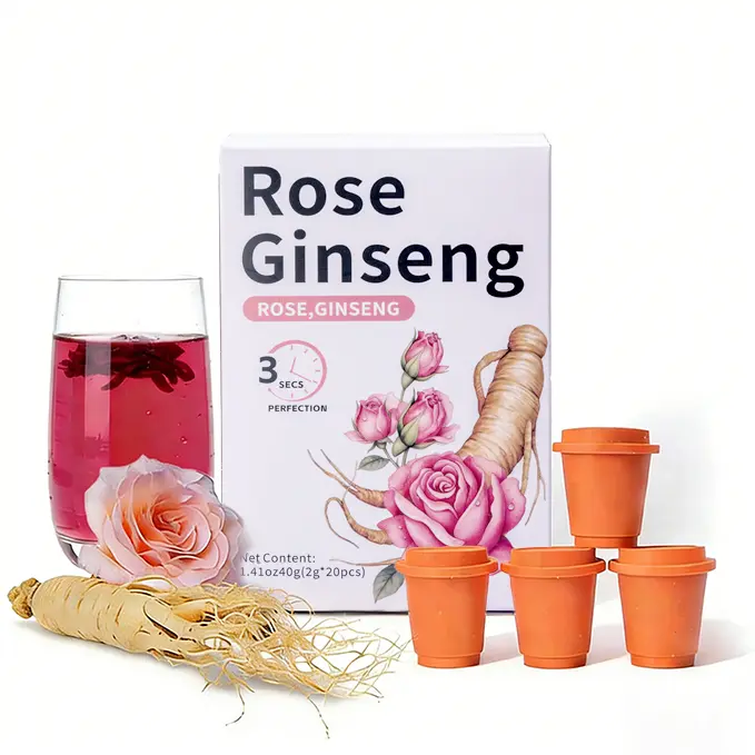 Organic Rose Freeze-Dried Pure Ginseng Oolong Flower Tea Powder - 20 Instant Servings, Clean Vegetarian Herbal Drink, Less Caffeine, Sugar-Free for Natural Energy, Daily Wellness