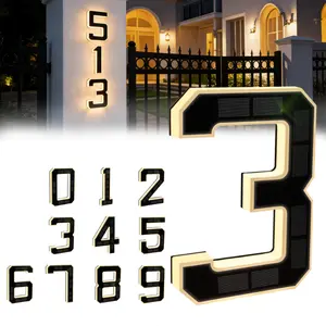 Solar Lighted 9 Inch LED Address Numbers Signs - Waterproof Outdoor Design for Homes, Modern Look, Ideal for Various Environments,Modern Farmhouse Illuminated Sign