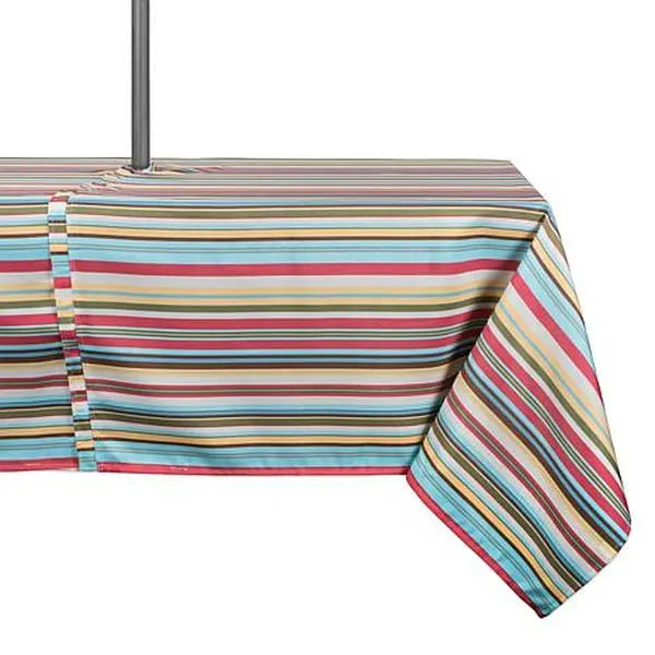 Design Imports Summer Stripe Outdoor Tablecloth w/Zipper - 60" x 84"