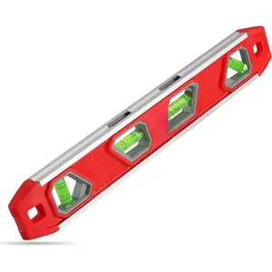 12 Inch Torpedo Level, Small Leveler Tool, Plumbing Level with Pitch Vial, Aluminum Reinforced, 4 Bubbles, V-Groove for Conduit Bending