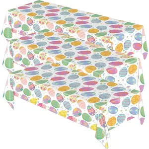 3 Pack Easter Tablecloth - Colorful Easter Eggs Table Cloth, Disposable Plastic Rectangle Table Cover for Easter Party Decorations, Spring Table Decor, Home Kitchen Dining Party Supplies