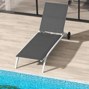 YITAHOME Chaise Lounge Outdoor, Patio Lounge Chair with Wheels, 5-Position Adjustable Sunbathing Recliner for Poolside, Backyard, Lawn (Grey)