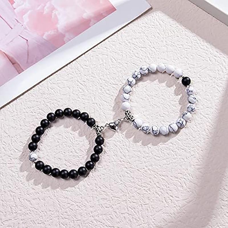 Couple Bracelets for Women Men Distance Matching Relationship 8 mm Stone Beads Couples Friendship Stretch Bracelet Jewelry Set for Him and Her