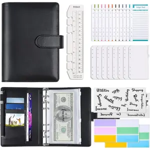 A6 PU Leather Budget Binder Notebook Planner 6 Ring  Organizer 8  Envelopes  29 Categories Letter Stickers 12 Budget Sheets 12 Label Stickers 1 Ruler Bookmark for Saving