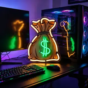 Money Bag Neon Sign - Dollar Shaped LED Wall Light for Bar, Restaurant, Shop, Supermarket, Night Market Decor - USB Powered with Inline Switch, Green Cash Neon Light for Indoor Business & Home Party Decoration