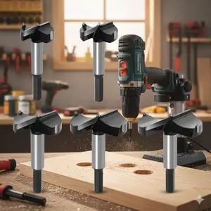 Adjustable Spiral Woodworking Hole Saw Kit 15-70mm Multi-Function Ring Hinge Cutter Bit for Metal and Wood High-Efficiency Punching Drills Door Hole Cutting Tool Set Professional Boring Combo