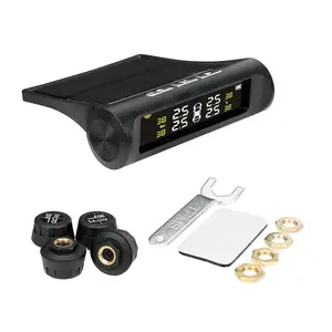 Car TPMS Tire Pressure Monitoring System, Solar-Powered External Sensor Auto Alarm with Digital LCD Display