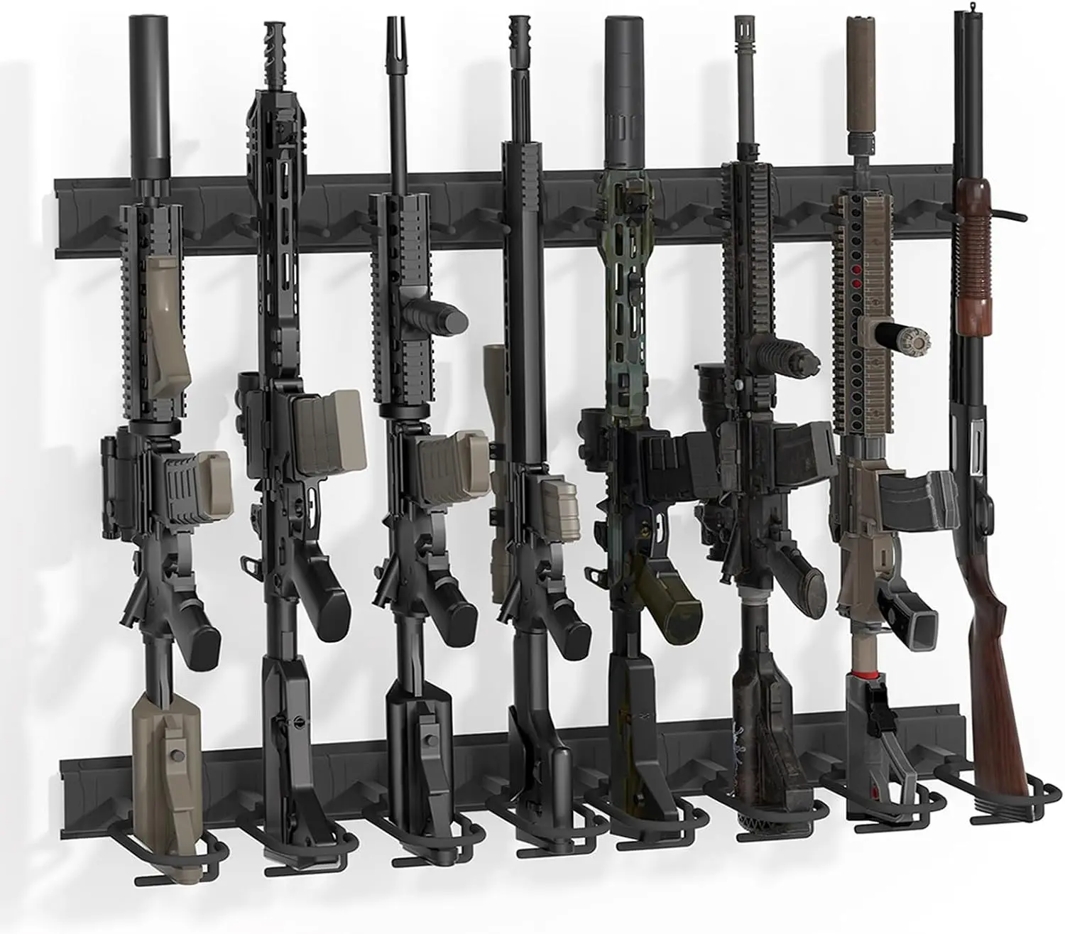 8 Slot Gun Rack Wall Mount, Aluminium Alloy Gun Racks for Wall, Adjustable Indoor Gun Racks Securely Hold Shotguns Rifles Rack