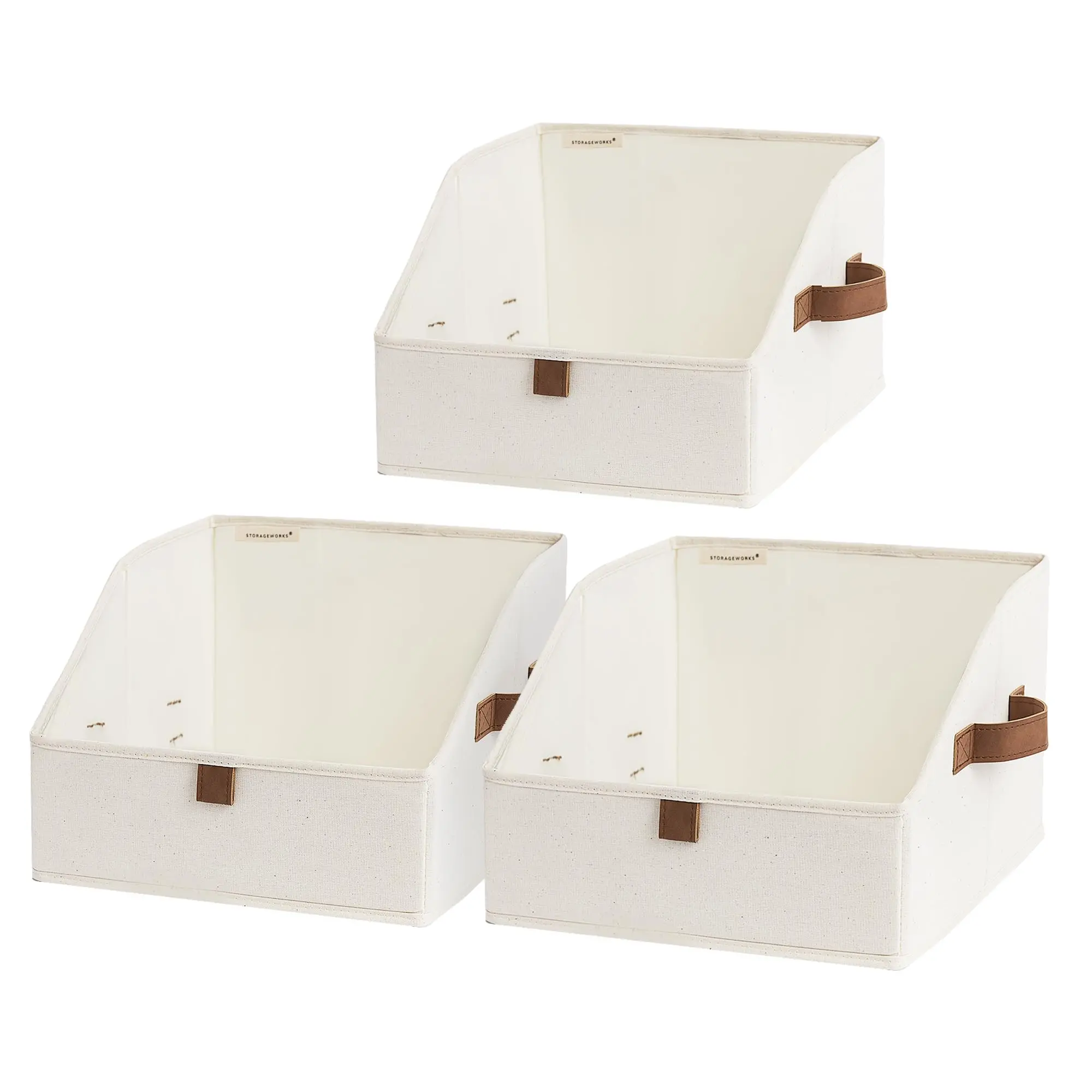 Closet Storage Bins  Organizer Box For Shelves Fabric Clothes Bin Foldable Organizing Baskets With Handles Small White 3-pack