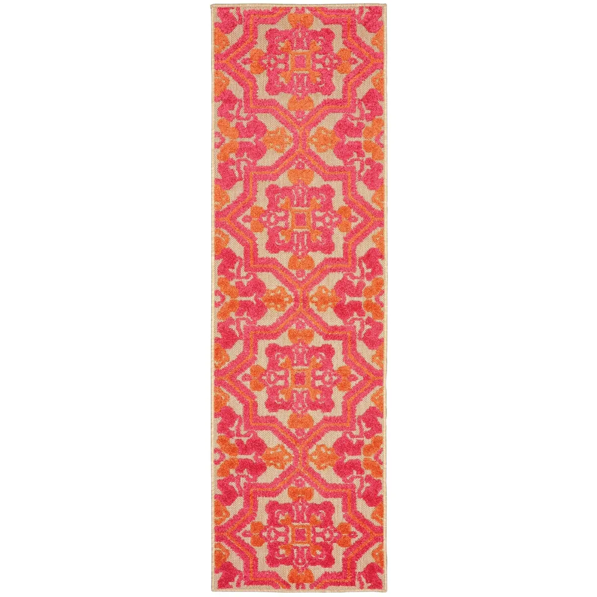 HomeRoots 384330 8 ft. Pink & Orange Medallion Indoor & Outdoor Runner Rug