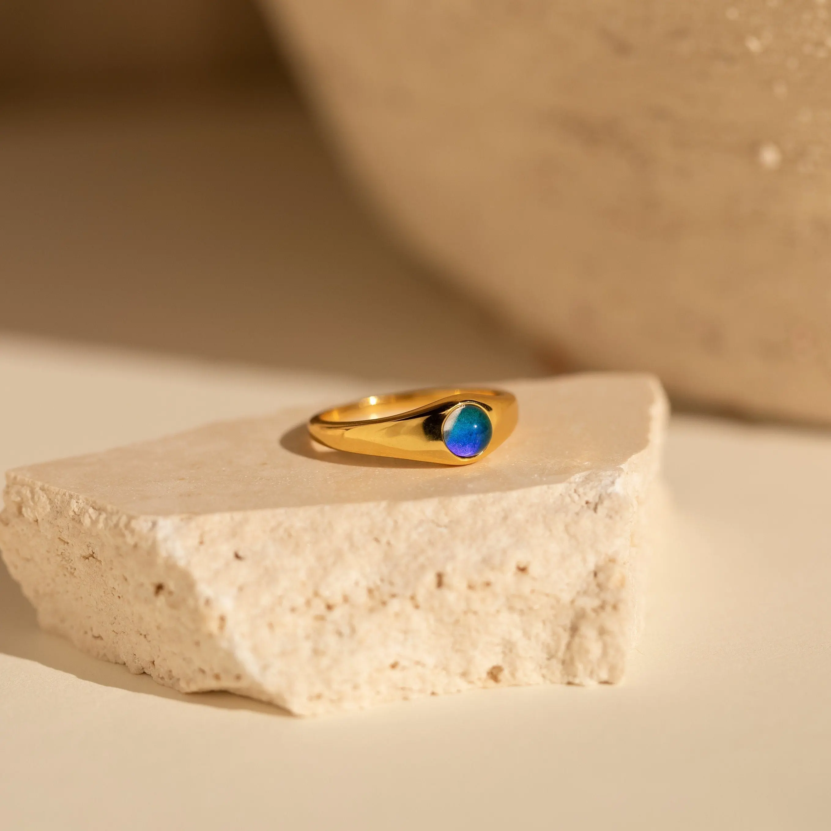 Mini Mood Ring by Caitlyn Minimalist - Dainty Round Gemstone Signet Ring in Gold & Silver - Boho Jewelry - Best friend Gift