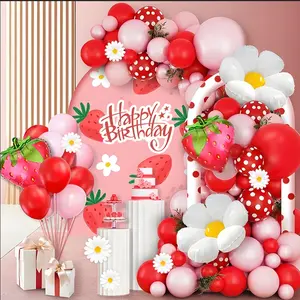108pcs Strawberry Themed Balloon Arch Set, Daisy and Balloons for Girls Birthday Parties Parties, Baby Showers, One Year Celebrations, Balloon Arch Decoration