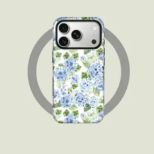 This durable 2-in-1 phone case features a refreshing blue watercolor-style hydrangea leaf pattern. It's MagSafe compatible and works with iPhone 17/16/15/14/13/12/11 Pro Max/Plus/Pro, A simple and stylish phone