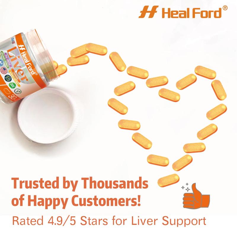 Heal Ford Milk Thistle Silymarin | Natural Liver & Intestinal Cleanse, Herbal Blend with Turmeric & Kudzu, 30 Individually Wrapped Tablets