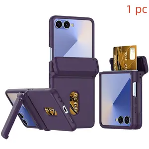 For Samsung Galaxy Z Flip 7 Fe/6/5 Case, Card Slot, Dual Card Holder, Hinge Protection, Stand Function, Hard PC Material, Shockproof Cover