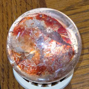 Fire Quartz Sphere 56mm - Unique Geological Formation with Red and Silver Hues