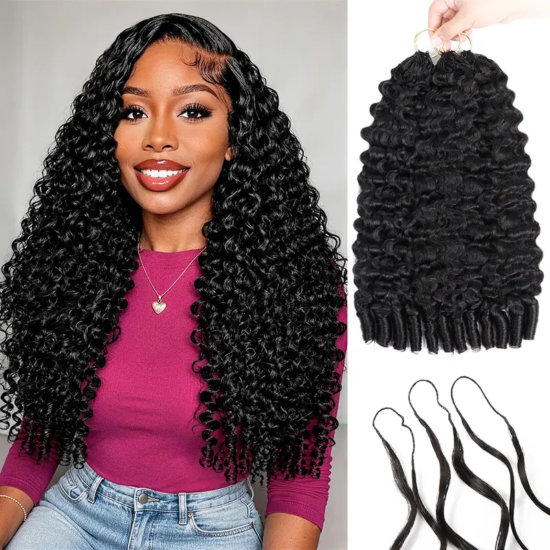 Uwigs Burmese Human Hair Crochet Extensions - Deep Wave/Kinky Curly, Pre-separated Feather Design for Miracle Knots Boho Braids, Curly Waves Bundles, Weave Extensions, Wefts #TikTokShopBackToSchool#DealsForYouDays#SummerWins