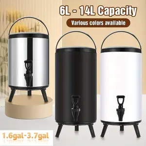 Mozeat LENS Durable Stainless Steel Insulated Beverage Dispenser, 1.6 to 3.7 Gallons Available, 304 Stainless Steel Insulated Container, Suitable for Coffee, Tea, Milk, Soup, Hot/Cold Beverage Dispensers, Outdoor Beverage Container with Faucet, Round 2