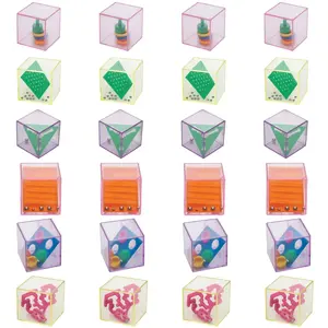 1 1/2" Mini Glitter Cube Clear Plastic Brain Teasers - 24 Pc.