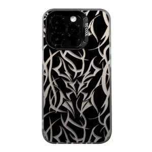 Retro Tribal Tattoo Art iPhone Case - Black Beige Minimalist Baddie Aesthetic Slim Protective Cover  Protective Cover for X/XS 11-17 Pro Max