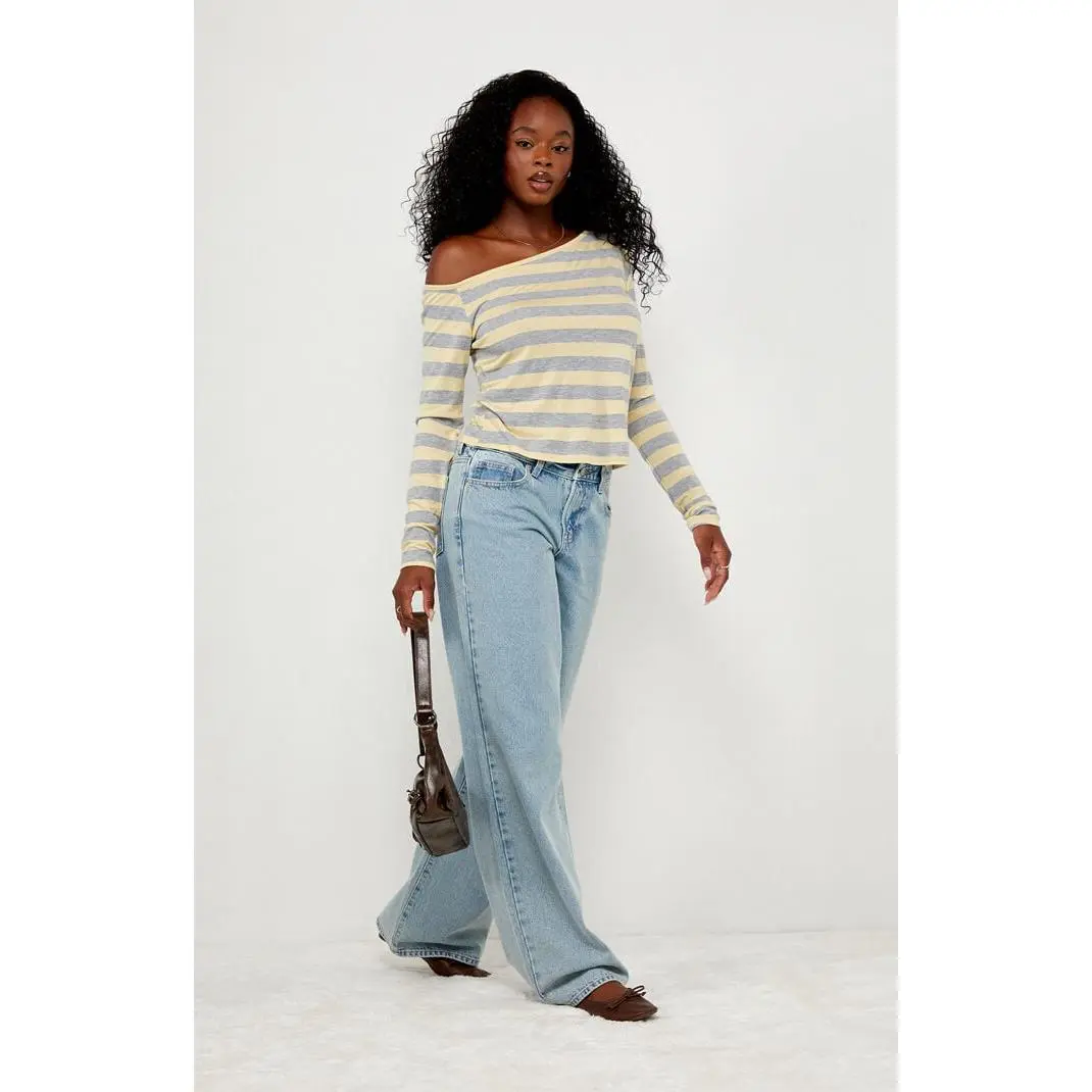 Your Favorite Women's Olivia Striped Long Sleeve Off-The-Shoulder Top