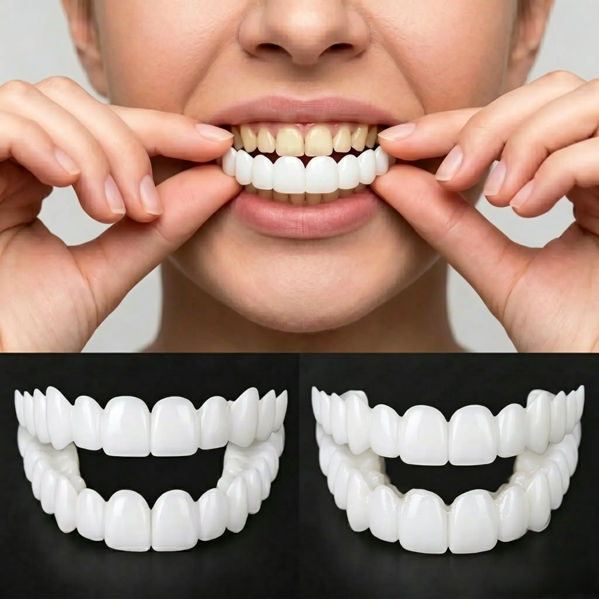 [3 Pairs] 2026 New Multi-Pack Snap On Veneers, 1-Minute Moldable Soft Silicone Teeth Whitening Product - Instant Porcelain Look, Smile Confidence Booster, Covers Gaps & Stains, Reusable Oral Care Party Essential