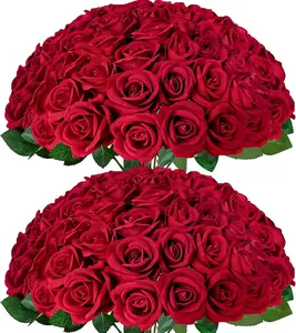 50 /100/200/500Pcs White Roses Artificial Flowers, Real Touch Velvet Roses Bouquet Fake Flowers Bulk, Artificial Roses with Long Stems for Birthday Gift Women Mom DIY Bridal Wedding Centerpiece Decorations