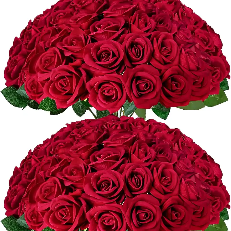 50 /100/200/500Pcs White Roses Artificial Flowers, Real Touch Velvet Roses Bouquet Fake Flowers Bulk, Artificial Roses with Long Stems for Birthday Gift Women Mom DIY Bridal Wedding Centerpiece Decorations