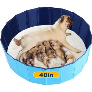 Whelping Pen for Dogs, Foldable Birthing Pool for Dogs, Whelping Box for Dogs and Puppies, Poartable Plastic Swimming Pool & Bath Tub (Blue) (39.4” Dia. × 11.8” H (100cm × 30cm))