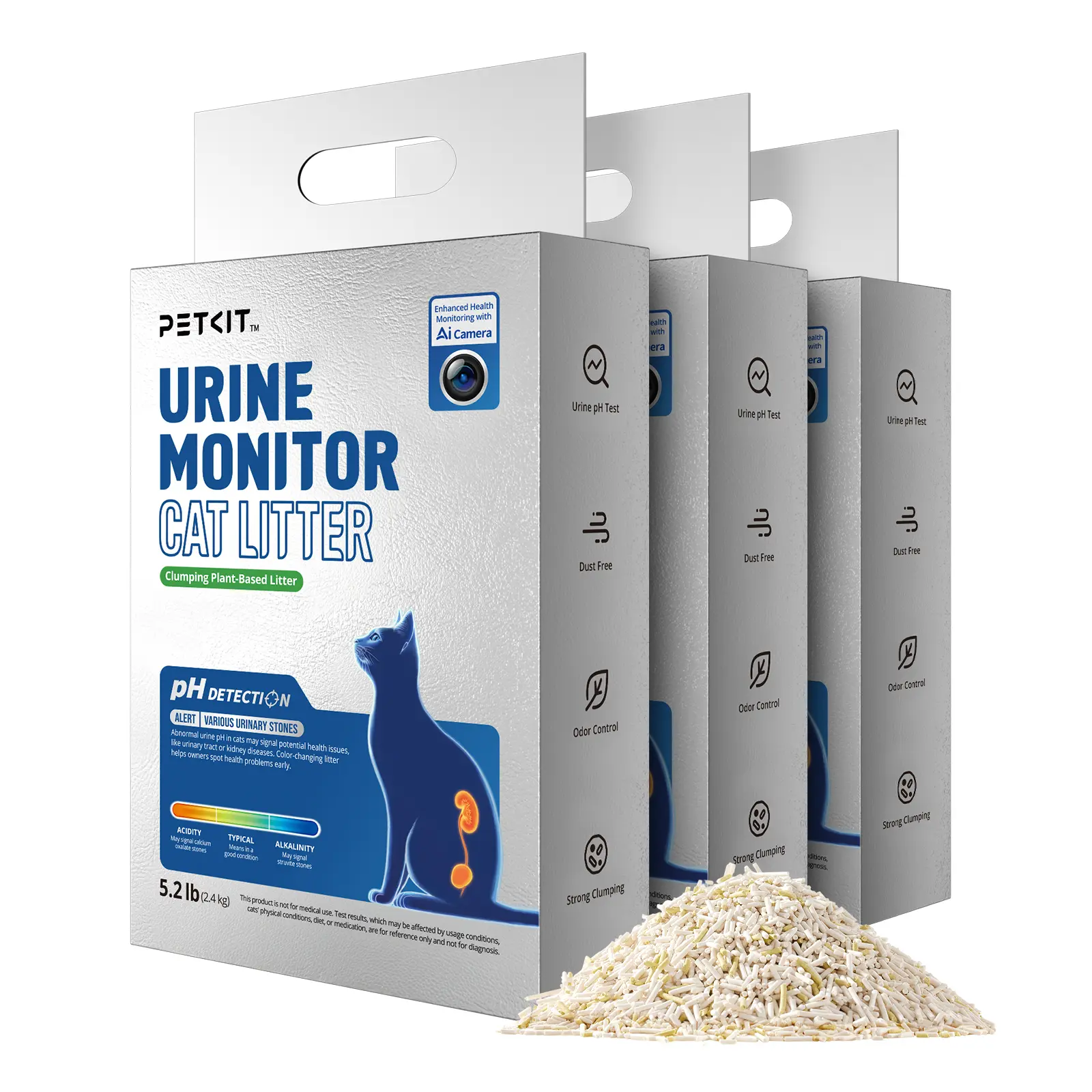 PETKIT Urine Monitor Litter, pH Detection Tofu Litter, Superior Clumping 100% Natural Ingredients Plant Cat Litter, Dust-Free and Odor Control, Non-Sticky, Easy Scooping (5.2lb×1bag) Litterbox