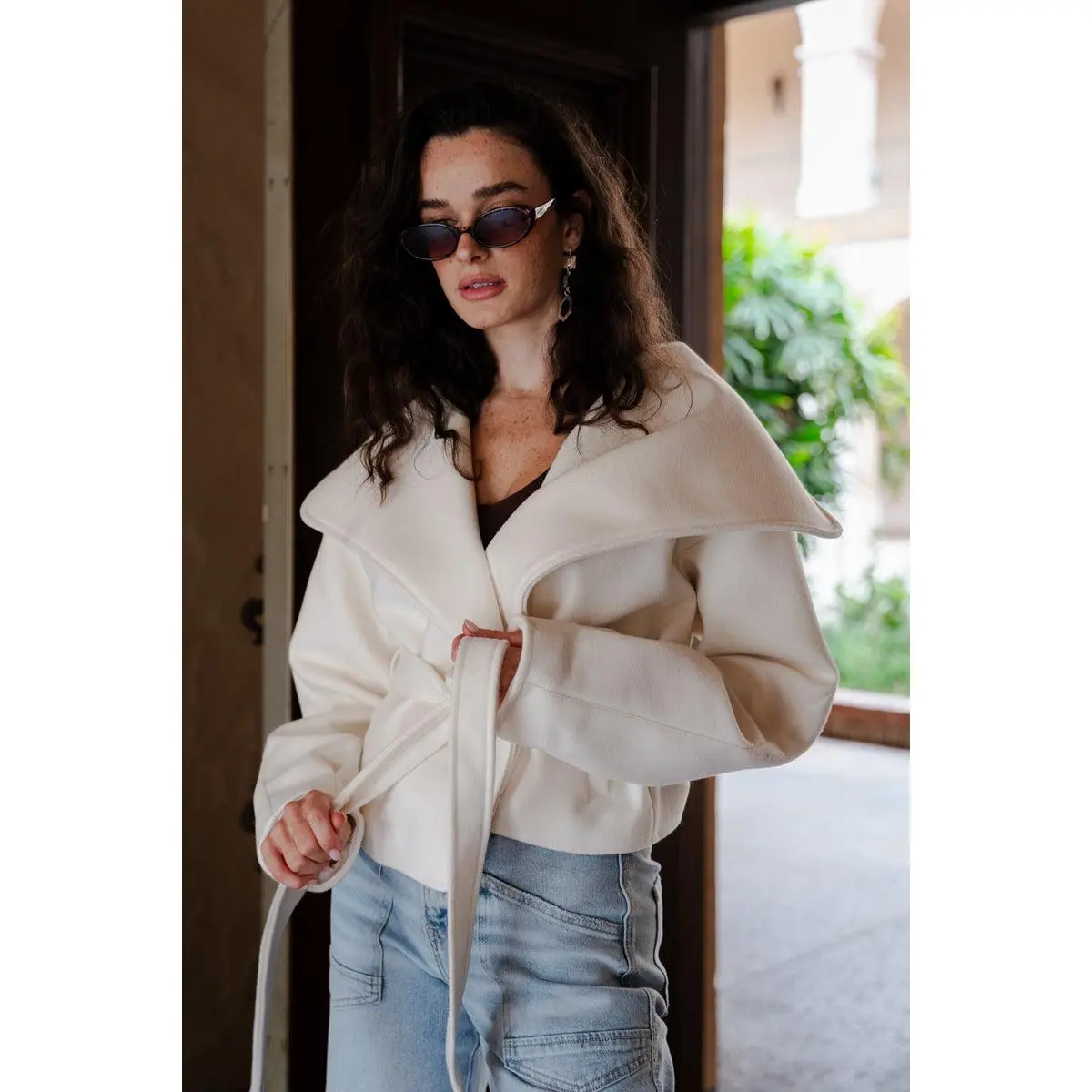 Shayla Long Sleeve Modern Wrap Jacket Ivory