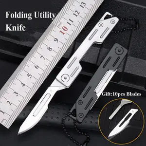 Stainless Steel Craft Knife Sharp Outdoor Folding Pocket Knife Replaceable Blade Camping Fishing Tool Portable Multipurpose Knives Fast Shipping Box Opener Outdoor Multifunctional Tools