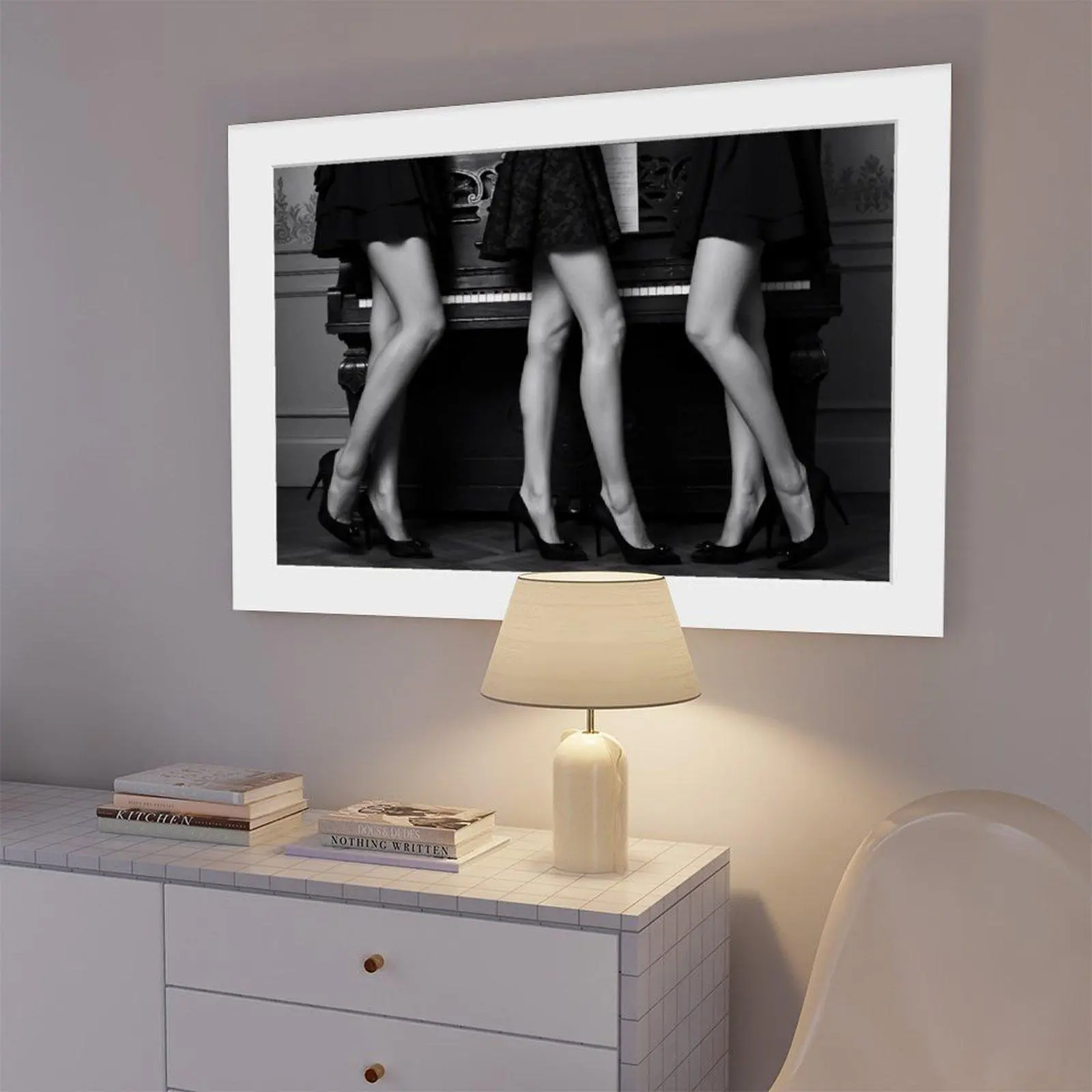 Vintage Stiletto Heels & Couple Minimalist Neutral Poster Print - Elegant Warm Unframed Modern-Design-Style Wall Art, Home Decor for Bedroom, Thoughtful Gift for Home Decor Lovers