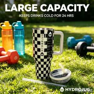 Viral Checkerboard HydroJug Insulated Tumbler, Complete Accessories Set (Lid + Extra Straw), Zero Condensation Sweat-Free Exterior, Secure Leak-Proof Lid For On-The-Go Use, Multi-Scenario Applicable For Workout, Long Drives, Picnic & Daily Hydration