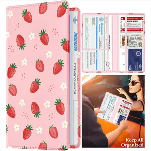 Car Registration and Insurance Card Holder with Magnetic Shut Vehicle Glove Box Organizer Women Leather Automobile License Holders Auto Accessories Case for Document