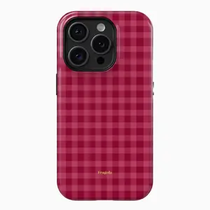 Bold Pomegranate Checkered Gingham Phone Case – Strawberry Girl Aesthetic – Phone 17 / 17 Air / 17 Promax Cover