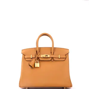 Pre-owned HERMÈS Leather Tote Bags REBAG Hermes Birkin Handbag Sesame Swift with Gold Hardware 25 by Rebag