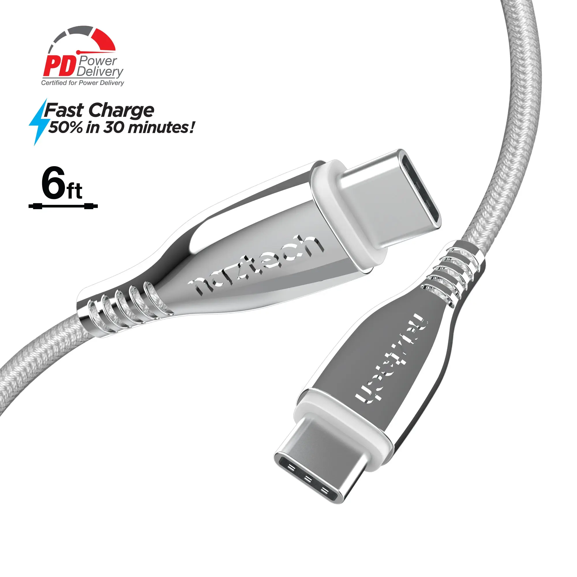 TITANIUM USB-C to USB-C Braided Fast Charge Cable | 6ft | White