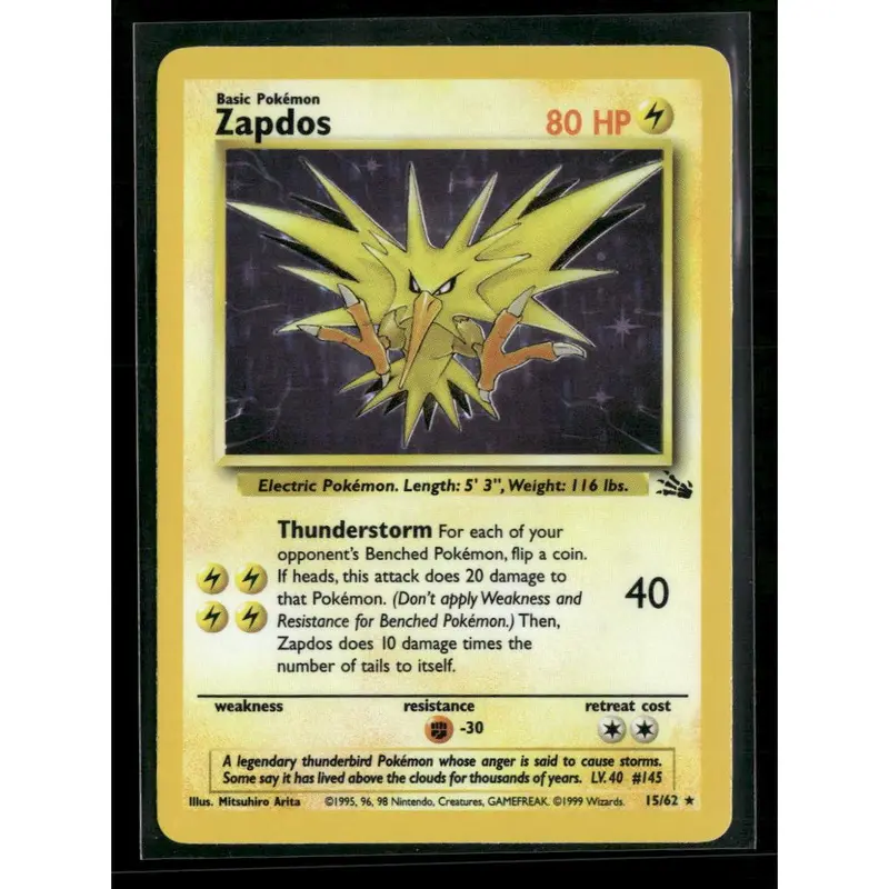 credit card stickers pokemon Pokemon Base Set Holo Rare Zapdos #16 [Damaged] main image 1