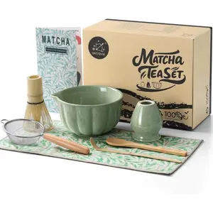 Matcha Whisk Set, 7 Pcs, Matcha Kit Includes Matcha Bowl, Matcha Whisk and Holder, Bamboo Scoop, Spoon, Sifter and Tea, Matcha Set, Gift for Matcha Lovers & Beginners (Matcha Green)