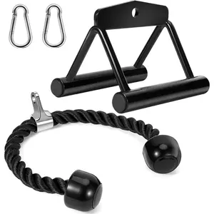 Cable Machine Attachments Set: LAT Pulldown Bar for Home Gym Accessories Tricep Rope Double D Handles